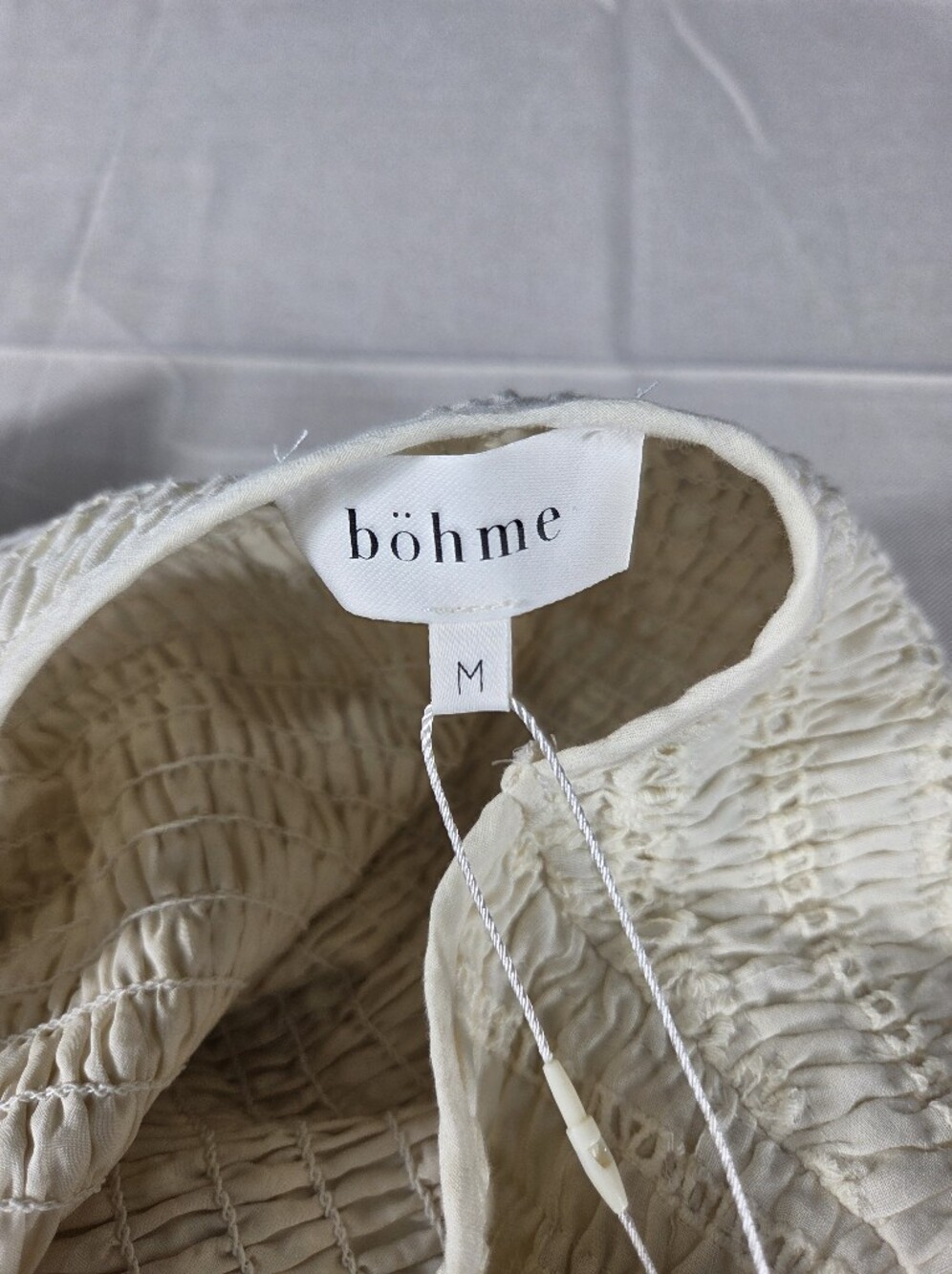 Bohme NWT Cream Smocked Midi Dress Long Sleeve Cottagecore M - Picture 10 of 14